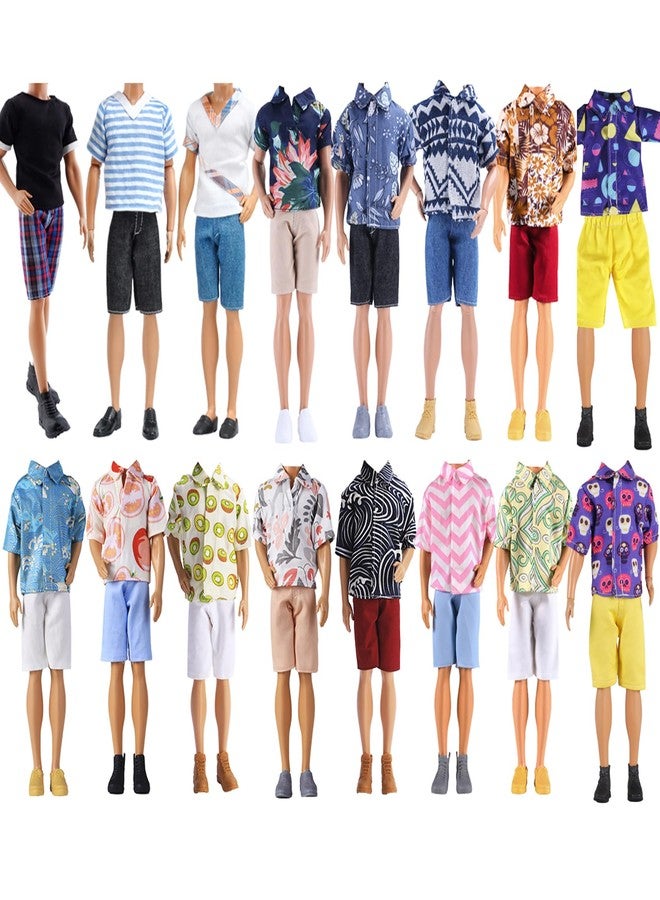 E-TING 15pcs Fashion Clothes Pack = 5pcs Casual Outfit + 5pcs Pants +5 Pairs Shoes for 12inches Boy Doll Random Style (Green Bomber Jacket + Daily Suit + Swimwear) - Image 3